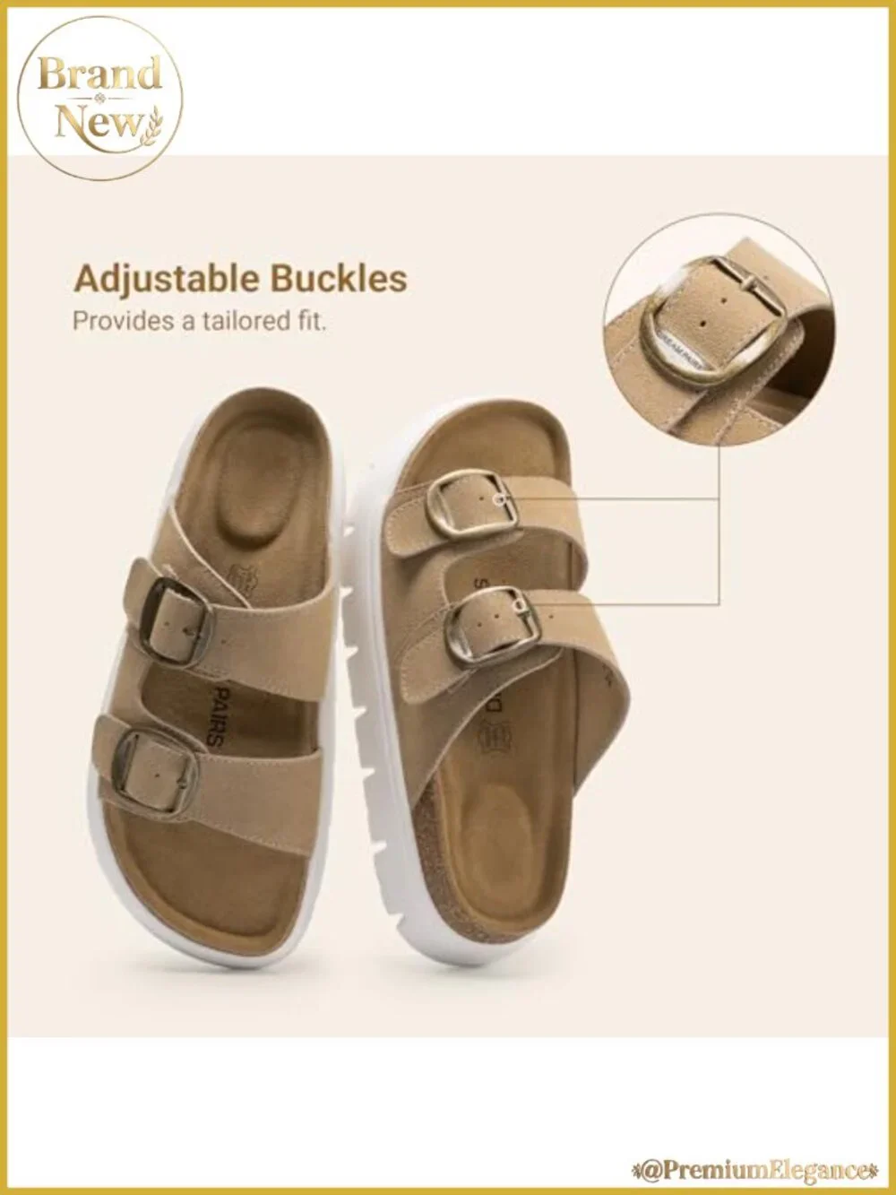 Cork Platform Slide Sandals Leather Footbed Arch Support